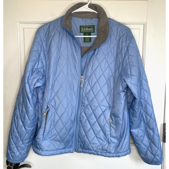 L.L. Bean Women's Diamond Quilted Full Zip Jacket Sz M Blue Puffer Insulated - Picture 1 of 16